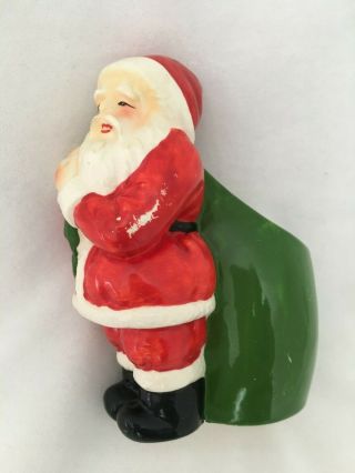 Vintage Christmas Santa Claus Planter / Candy Large Green Sack Made In Japan