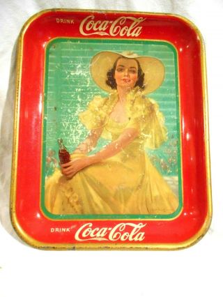 Vintage 1938 Coca Cola Tray Girl In Yellow Dress - American Art