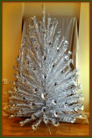 Vintage Evergleam Aluminum Christmas Tree 6 Ft Deluxe 94 Branch Pom Pom Complete