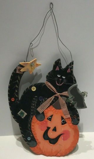 Wooden Black Cat On Pumpkin Door Wall Hanging Decoration