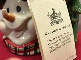 KALDUN & BOGLE Hand Painted Ceramic China Christmas Snowman Mug Cup Figurine Tag 3