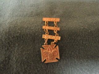 Boy Scout 3 Year Perfect Attendance Pin,  Wwii Thin Metal Issue,  Es