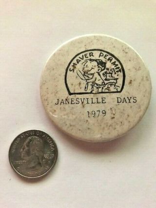 Vintage Janesville Days Iowa Ia Shaver Permit Pinback Button 1979