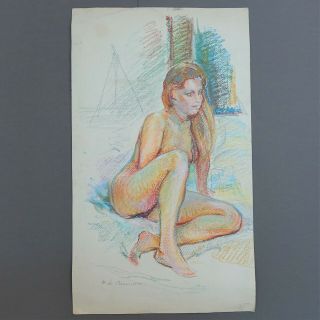 Female Nude Signed Helene De Beauvoir Gouache