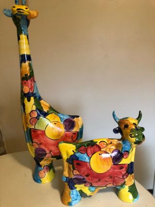 Pair Giraffe & Cow Turov Art Ceramic Figurine,  Decorative Collectibles Lg Piece