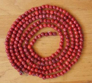 Vtg Wood Bead Wooden Beaded Cranberry Red String Xmas Garland 8 