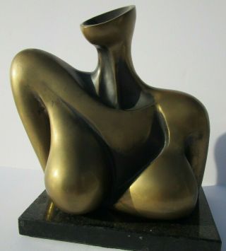 Young Vintage Modernist Bronze Metal Sculpture Abstract Mystery Cubism Nude