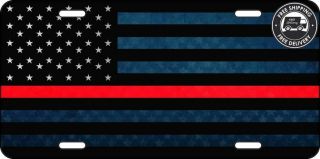 Aluminum Patriotic American Flag Fire Fighter Thin Red Line Vanity License Plate