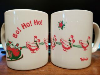 Bojangles Chicken Holiday Coffee Mug Set Of 4 - Santa & Chickens Pulling Sleigh