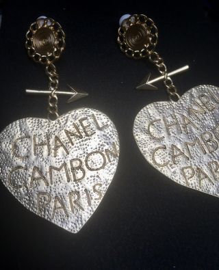 Vintage Chanel Cc Gold Heart Clip On Earrings | Signed Chanel Earrings |gold