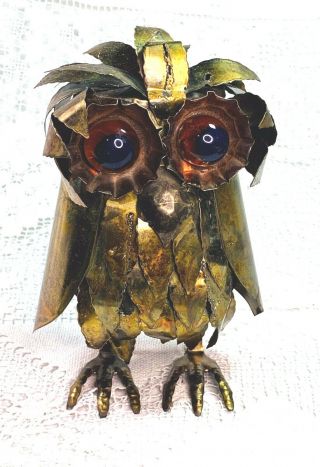 Derpy Owl Figurine Hand Made Of Tin In A Copper Color 8 Inches Tall