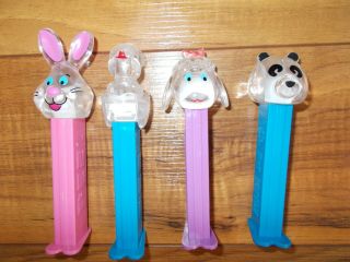Pez Crystal Easter Dispensers Set Of 4 Solid Stems 4.  9 Rare