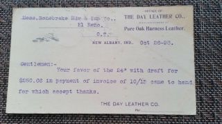 1898 Albany Indiana Advertising Postcard The Day Leather Co