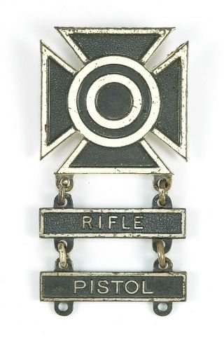 Sterling Silver U.  S.  Military Shooting Badge Korean War Era Rifle Pistol Vintage