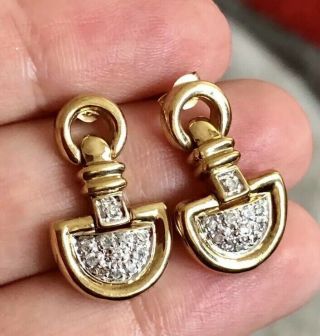 Vintage Large 9ct Yellow Gold Diamond Earrings 0.  40ct Drop Dangle Door Knocker