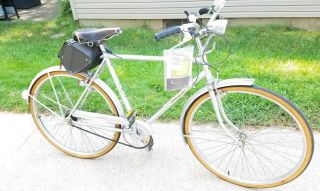 Vintage 1970s Raleigh Sports 3 Speed Bicycle Silver Brooks Light Bag