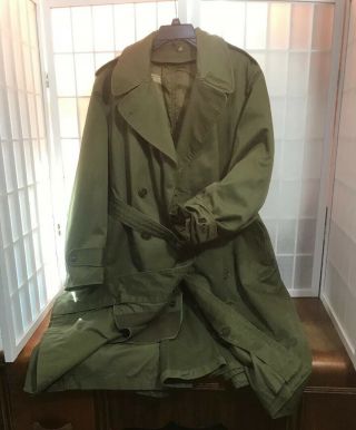 Vintage 1950 Us Army Trench Coat Korean War Regular Medium Wool Liner Post Wwii