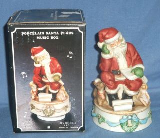 7 " Vtg Price Porcelain Sleeping Santa Claus Wind Up Music Box Figurine Reindeer