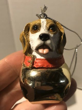 Dog Head Beagle On A Sleigh Bell Christmas Tree Holiday Ornament D23