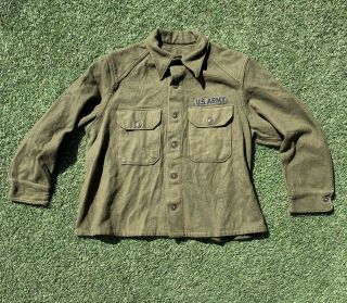 Vintage 50s Us Army Korean War Wool Field Button Shirt L Xl