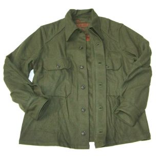 1953 Military Korean War Era Shirt Field Wool Olive Green - 108 Size Large Vguc
