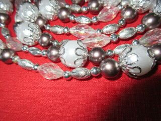 Christmas Tree Beaded Garland Silver Pearls Iridescent Beads 9 Ft Awesome