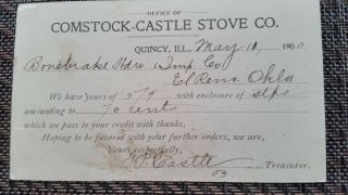 1900 Quincy Illinois Advertising Postcard Comstock Castle Stove Co