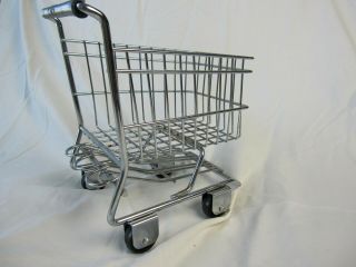 Salesman Sample Or Doll Size Old Tiny Mini Toy Shopping Cart Chrome Metal