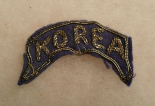 Korean War Theater Made Bullion " Korea " Tab Off Ike Bullion On Dark Blue Wool