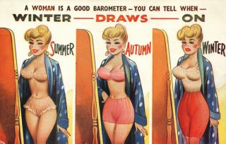 Rude Risque Comic Bamforth A Woman Is A Good Barometer Postcard -