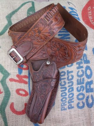 Vintage George Lawrence Tooled Gun Belt 50f Texas 130f Western Revolver Holster