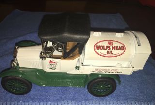 1918 Die Cast Ford Tanker Truck Piggy Bank Wolfs Head Oil Collectible 2