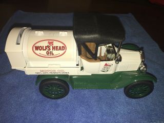 1918 Die Cast Ford Tanker Truck Piggy Bank Wolfs Head Oil Collectible 3