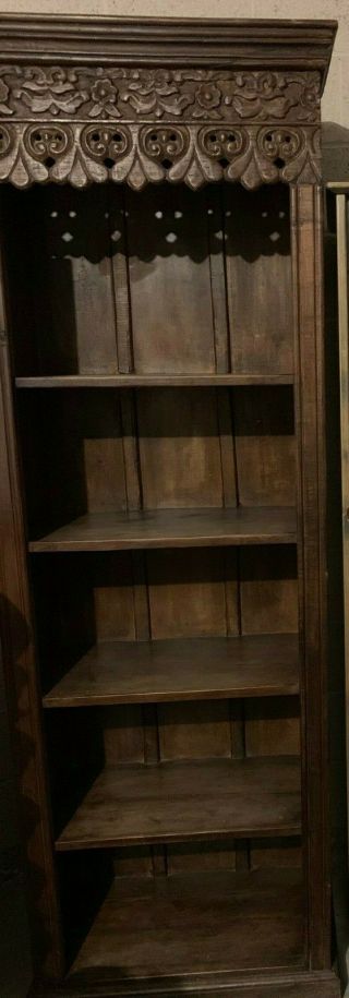 Vintage Stunning Mexican Hand Carved Dark Solid Wood Bookcase