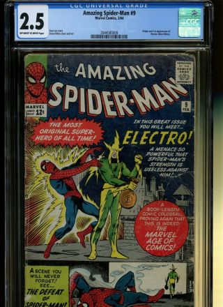 Spider - Man 9 Cgc 2.  5 | Marvel 1964 | Origin & 1st Electro - Max Dillon.