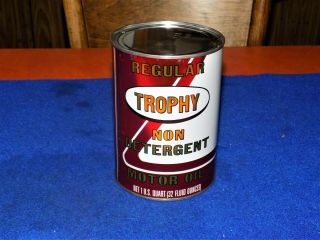 Vintage,  Trophy. ,  Metal 1 Quart Oil Can,  (nos),  Oil Can