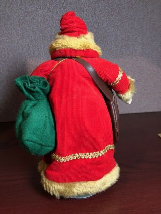 Santa Doll Figure 10 inches Porcelain Face Red coat green toy bag 3
