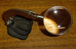 Vintage Small Cast Iron Base Jewelers Magnifying Glass / Loupe 2