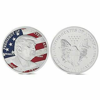 Donald Trump On Usa Flag Commemorative Silver Coin 45th Us President Collectors