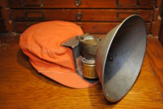 Justrite Carbide Lamp Miner’s Gas Light Headlamp W/ Orange Hat
