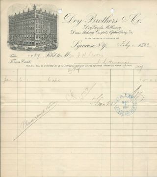 1897 Syracuse Ny Dey Bros & Co Dress Making/millinery Billhead Co Graphic
