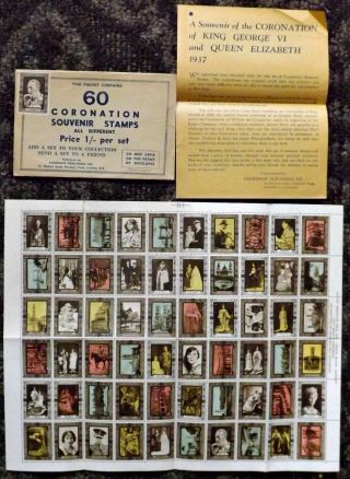 1937 King George Vi Coronation Souvenir Poster Stamps Sheet Of 60 Stamps