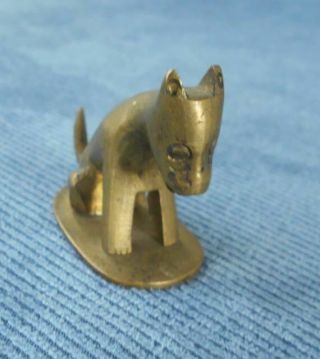 Old Small Solid Brass Or Bronze Bull Terrier W Docked Tail Dog Figurine Signed