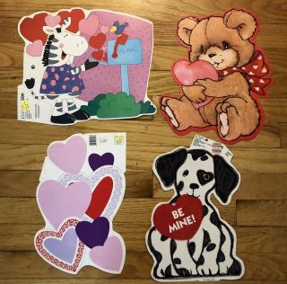 4 Vintage Cleo Valentine Die Cut Cardboard Decorations.
