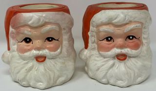 Vintage Inarco E - 3308 Ceramic Santa Christmas Candle Holders