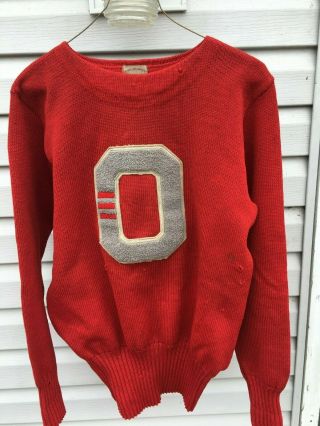Vintage Authentic 1930s,  1940s Ohio State Football Varsity Letter Award Sweater