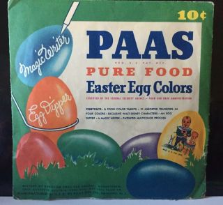 Vintage Paas Easter Egg Food Color Kit Marked 10 Cents Copyright 1940
