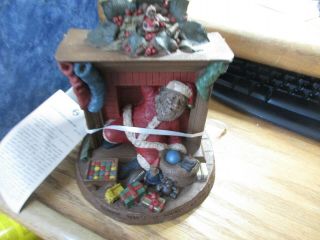 Christmas Tom Clark Gnome " Down With A Bound " Figure Santa Fireplace W/coa Euc