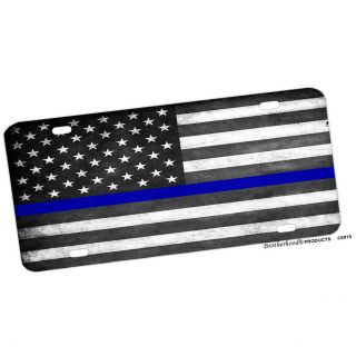Law Enforcement Subdued Thin Blue Line American Flag Aluminum License Plate