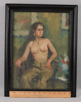 Authentic 1970s Harry Barton American Nude Woman Portrait Oil Painting Figure Nr
